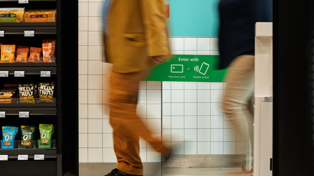 shoppers enter Just Walk Out technology-powered Market Express store